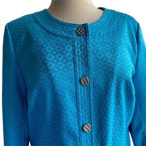 Laura Ashley Jacket Blazer Boxy Sz Small Blue Shiny Tapestry Print Button Easter